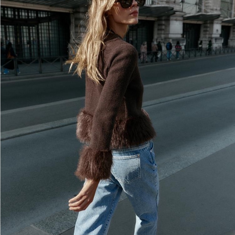 Zara Faux Fur Cardigan - Brown